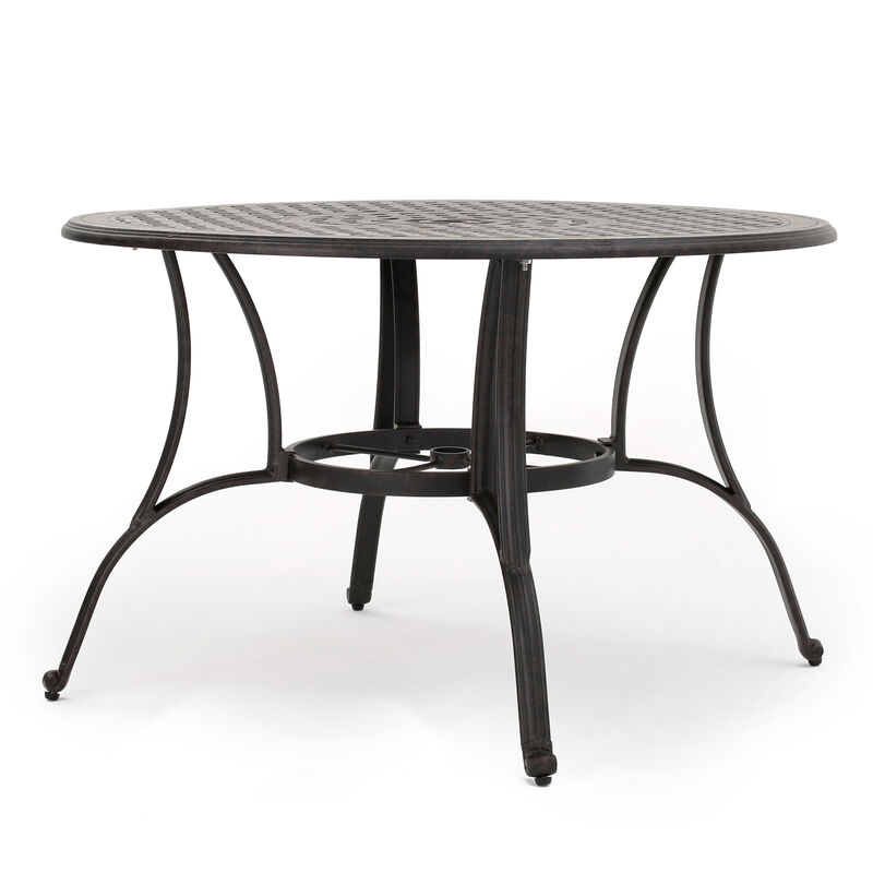 Simon Outdoor Dining Table, Round 47 Inch, Bronze Finished Cast Metal Frame - Benzara