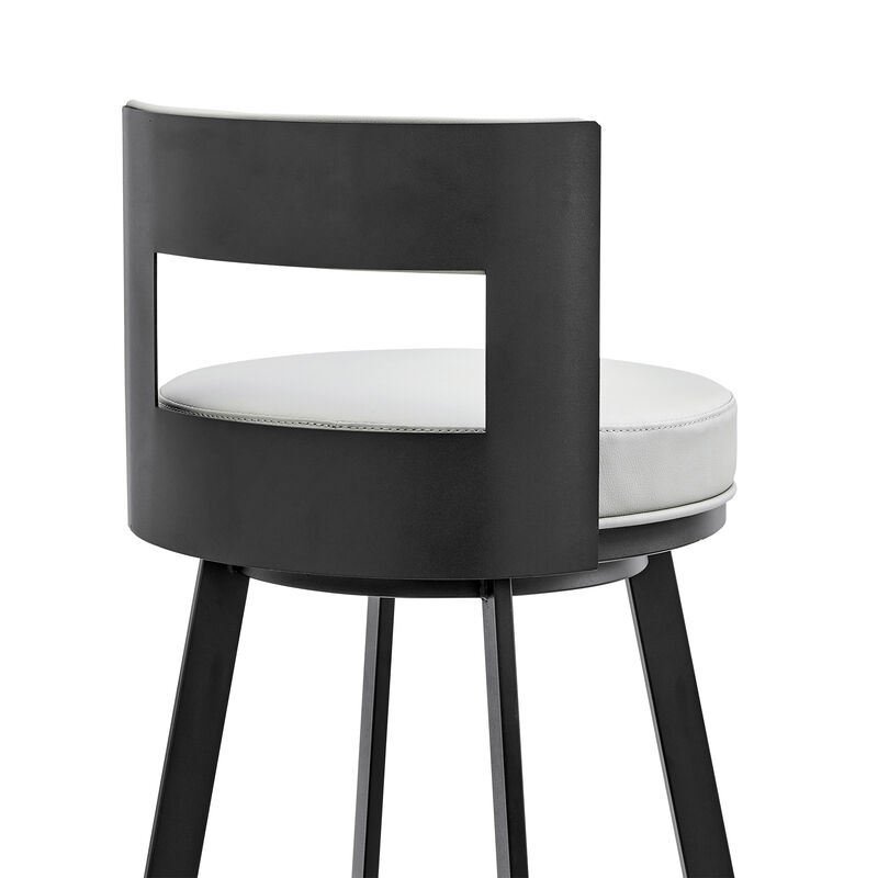 Lynof Swivel Stool in Silver Metal with Grey Faux Leather