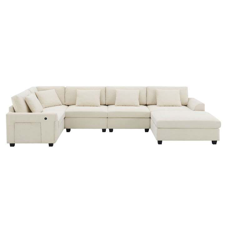 Merax U Shaped Chenille Sectional Sofa with Cup Holders