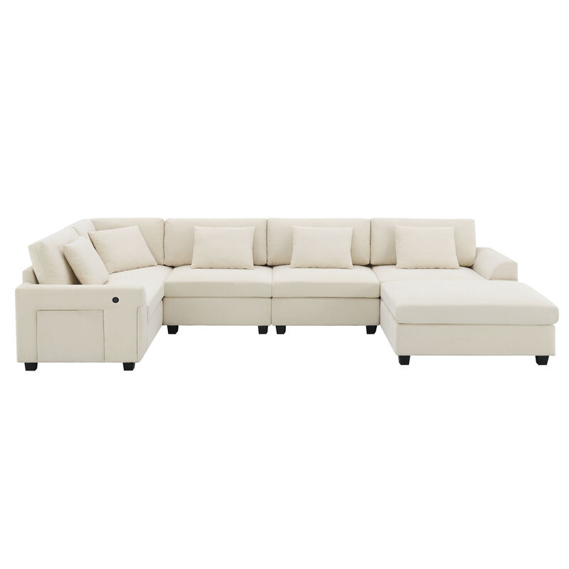 Merax U Shaped Chenille Sectional Sofa with Cup Holders