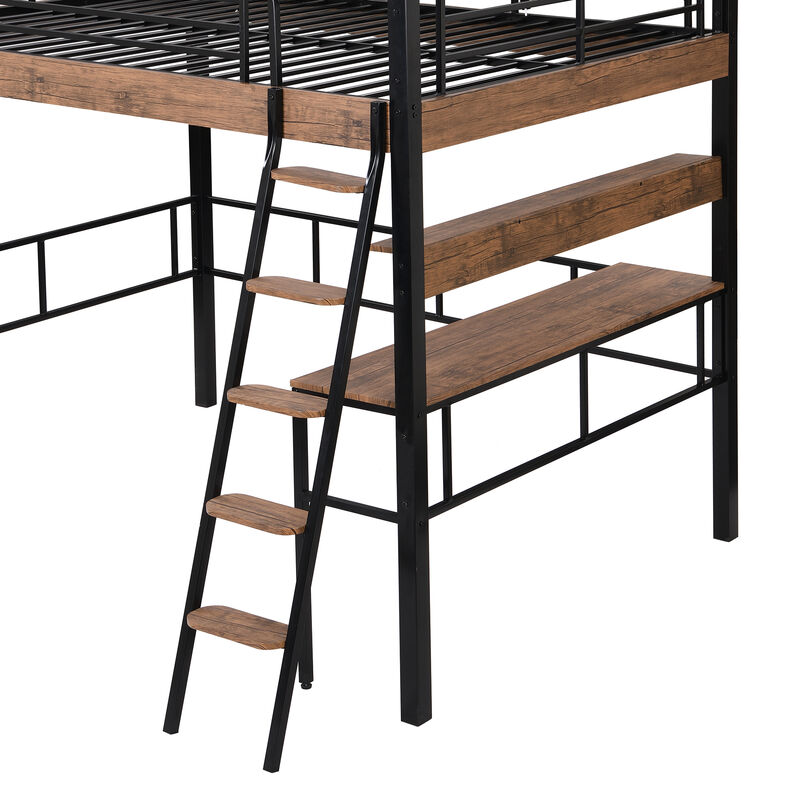 Merax Metal Frame Loft Bed with Desk  and Ladder