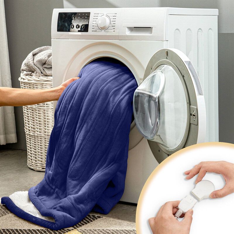 Hivvago Heated Electric Sherpa Throw Blanket in Blue/White
