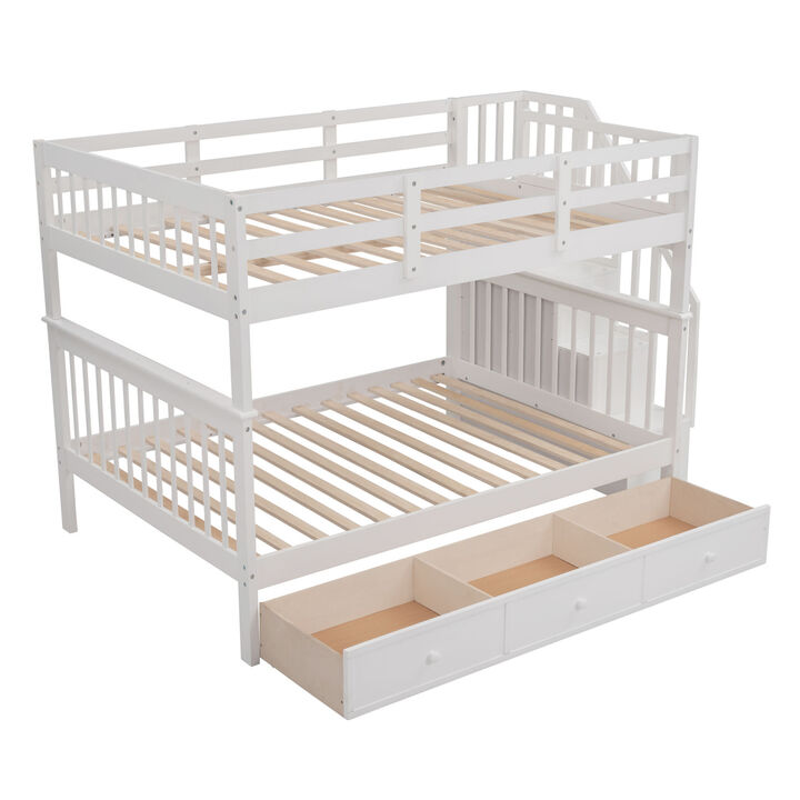 Stairway Full-Over-Full Bunk Bed With Drawer, Storage And Guard Rail For Bedroom