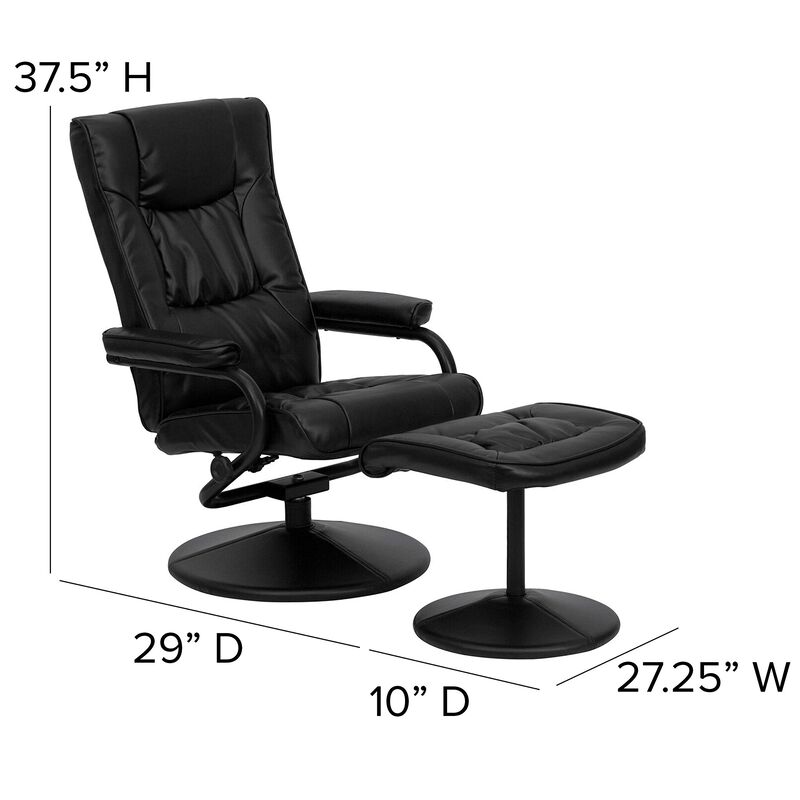 Flash Furniture Rachel Contemporary Multi-Position Recliner and Ottoman with Wrapped Base in Black LeatherSoft