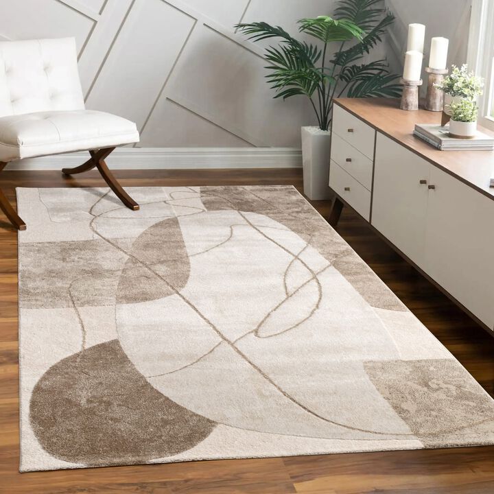 Modern Rug with Abstract Art Design in Grey Gold