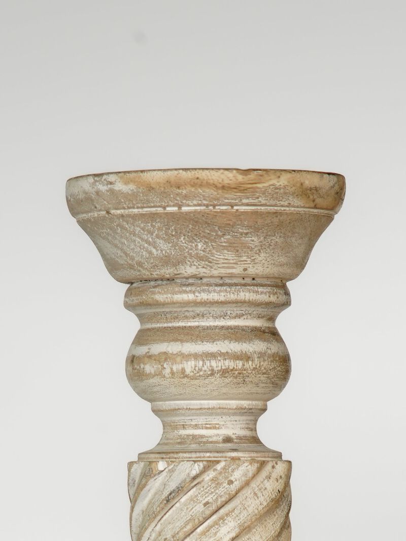 Traditional Antique White Eco-friendly Handmade Mango Wood Set Of Three 9",15" & 9" Pillar Candle Holder BBH Homes