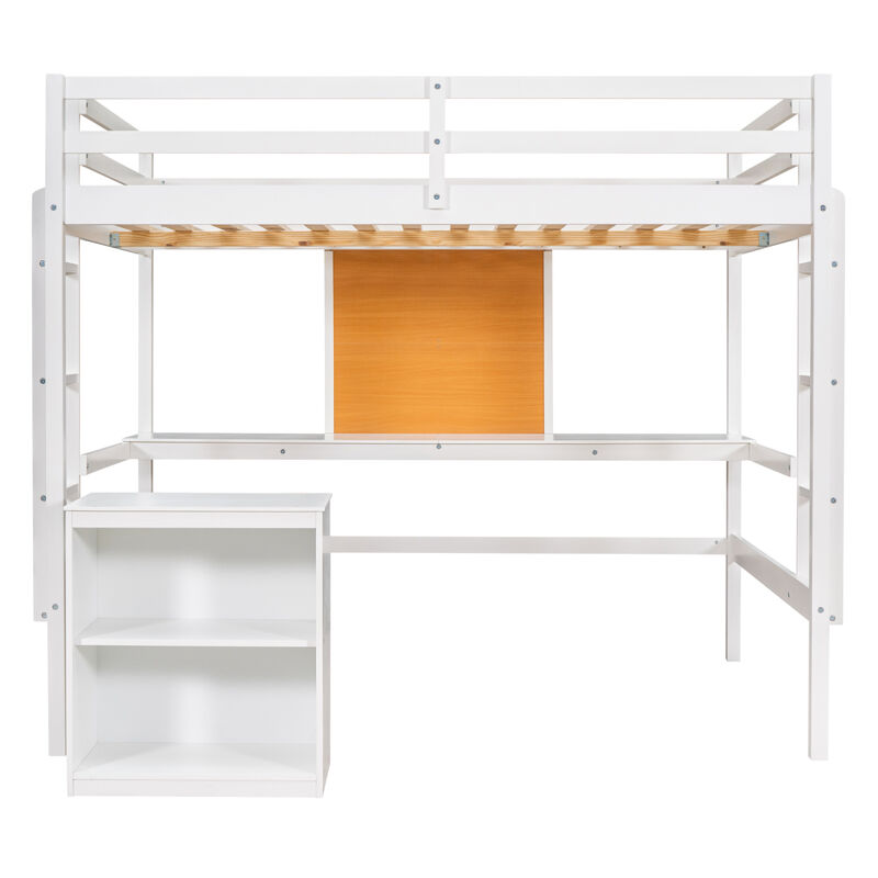 Twin Size Loft Bed With Desk And Writing Board, Wooden Loft Bed With Desk & 2 Drawers Cabinet