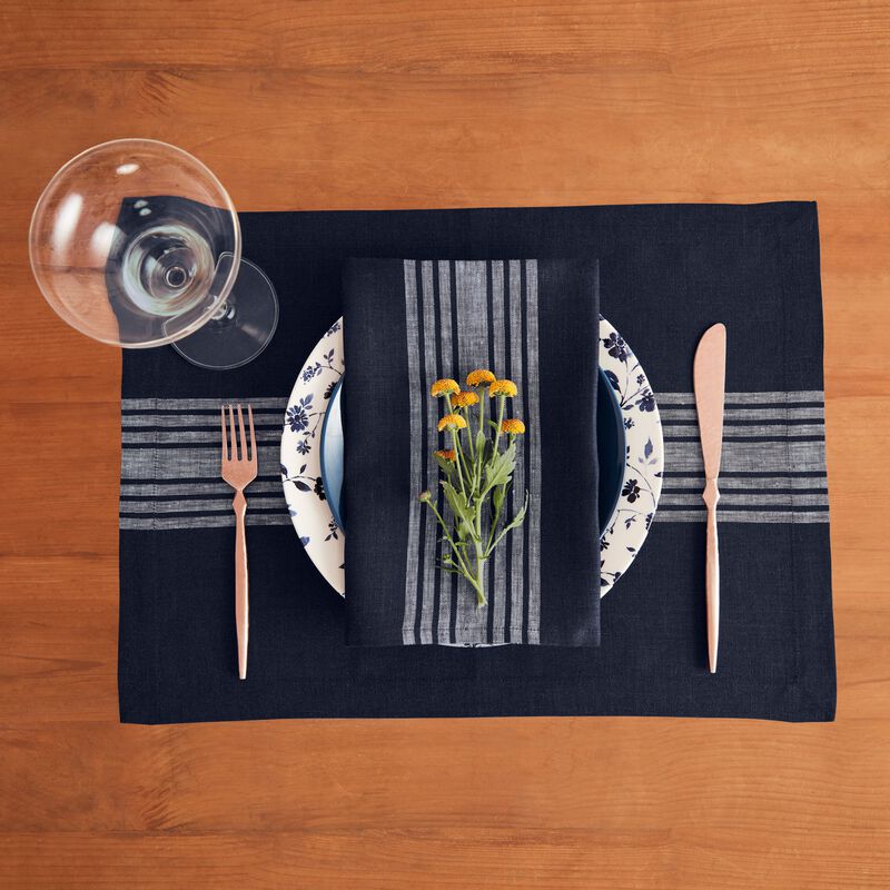 Solino Home 100% Pure Linen Striped Dinner Napkins 20 x 20 Inch Set of 4 | Farmhouse