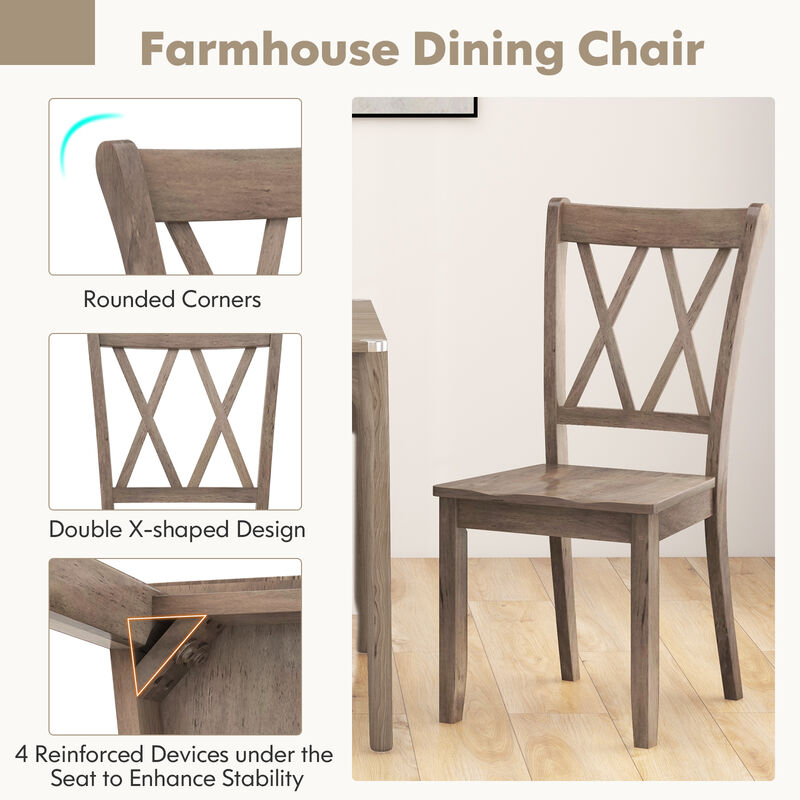 Set of 2 Cross Back Rubber Wood Dining Chairs