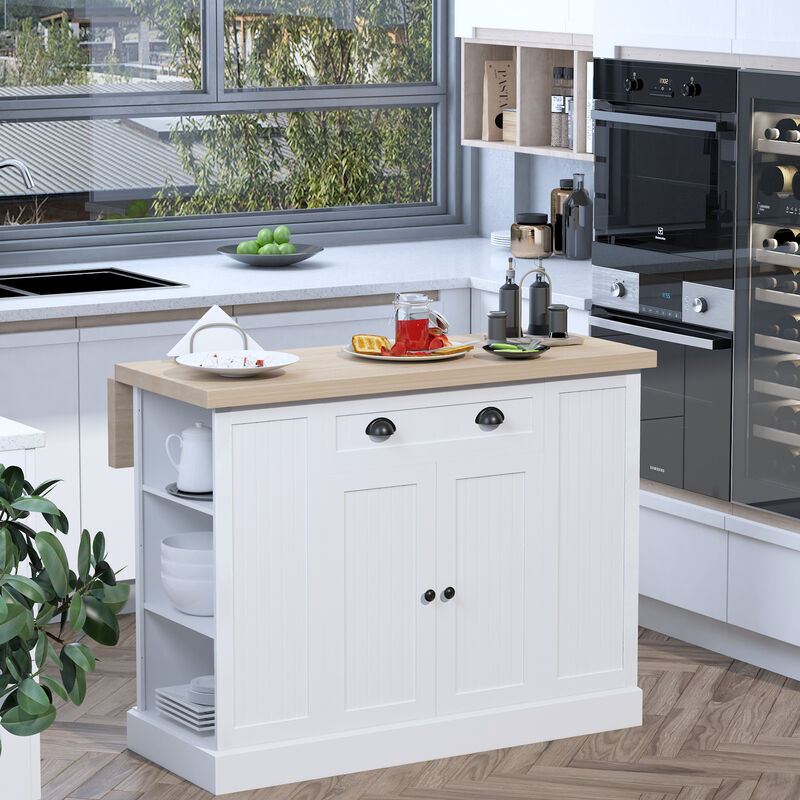47" Farmhouse Style Kitchen Island Storage Cabinet w/ Drop Leaf Table Countertop