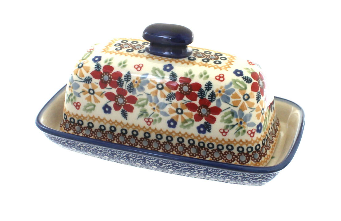 Blue Rose Polish Pottery Butter Dish
