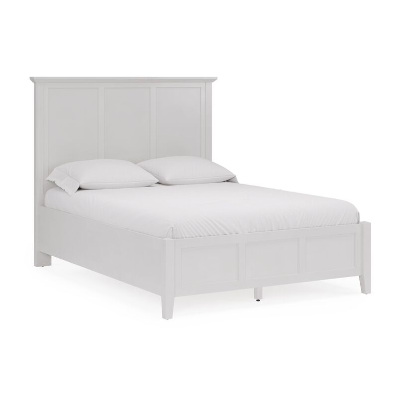 Fritz Queen Size Bed, Three Panel Design, Beveled Top, Brilliant White Wood - Benzara