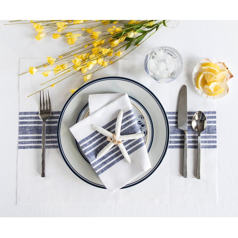 Solino Home 100% Pure Linen Striped Dinner Napkins 20 x 20 Inch Set of 4 | Farmhouse