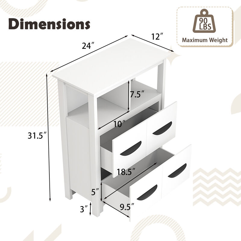 Floor Cabinet with 2 Open Compartments and 2 Drawers