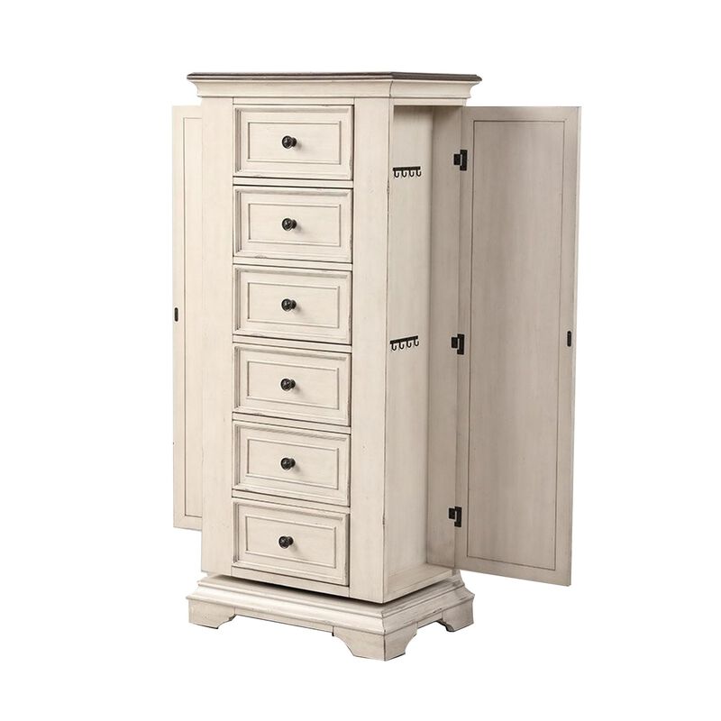 Benjara Maia 64 Inch Tall Swivel Dresser Chest, Mirror, Velvet Lined Drawers, White, Brown, Black