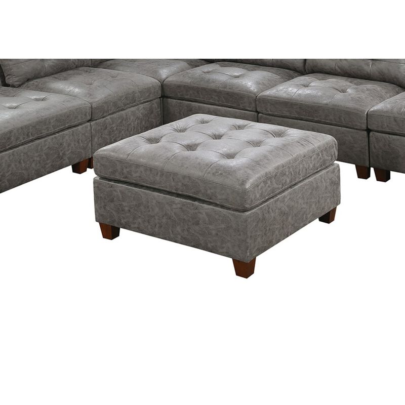 Tufted Cocktail Ottoman Antique Grey Breathable Leatherette 1 Piece Cushion Ottoman Seat Wooden Legs