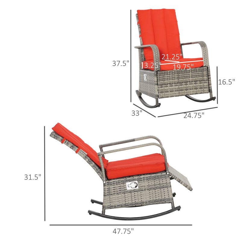 Red Outdoor Comfort: Wicker Rocking Chair with Adjustable Footrest