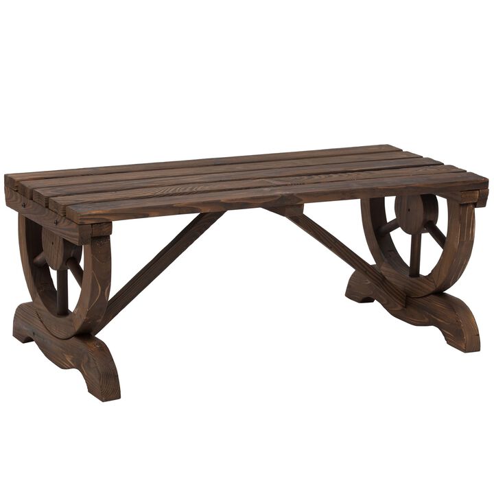 Hivvago FarmHome Rustic Fir Wood Wheel Outdoor Garden Bench