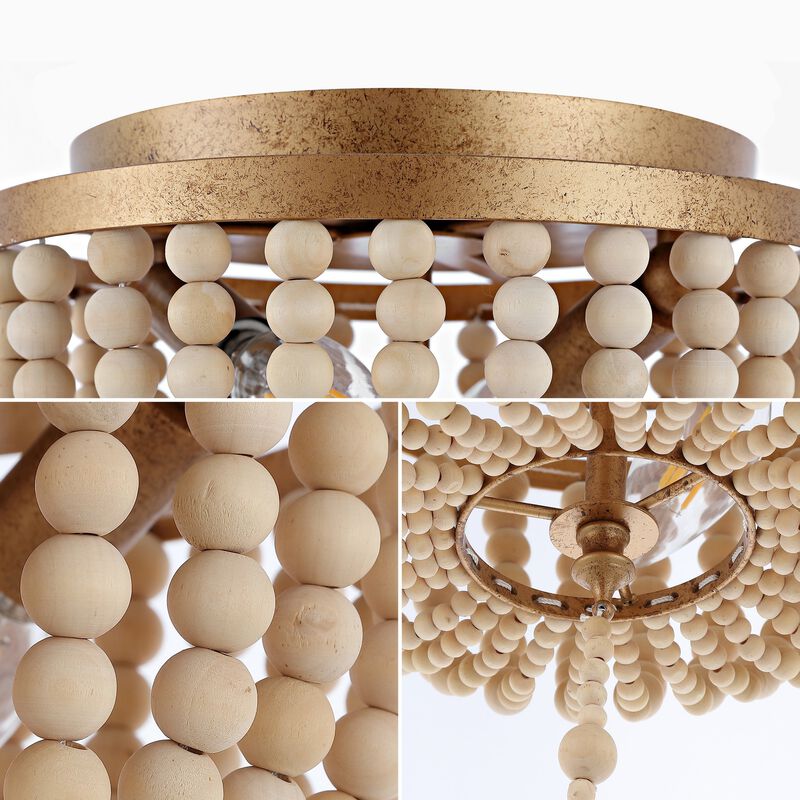 Allison 2-Light Shabby Chic Farmhouse Wood Beaded/Metal LED Flush Mount