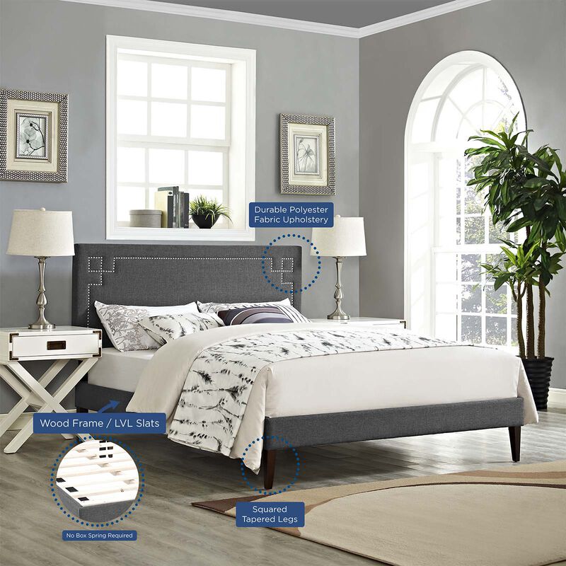 Modway - Ruthie Queen Fabric Platform Bed with Squared Tapered Legs Gray