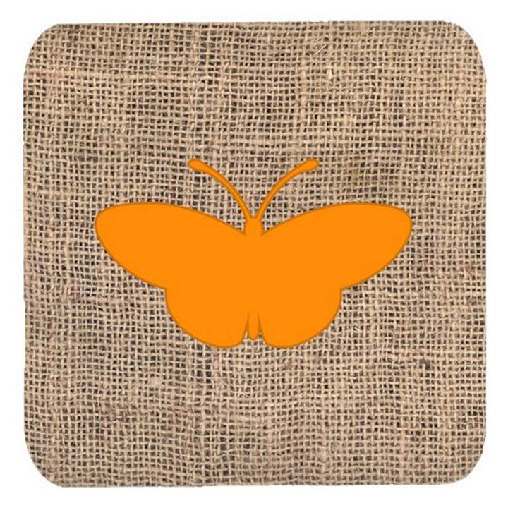 Caroline's Treasures BB1043-BL-OR-FC Butterfly Burlap and Orange Foam Coasters (Set of 4), 3.5 H x 3.5 W, Multicolor