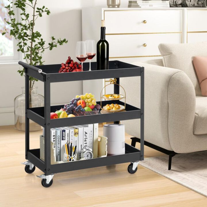 Hivvago 3-Tier Utility Cart Rolling Metal Cart with Handle and Universal Wheels