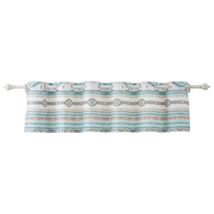 Kiev 84 Inch Window Valance, Microfiber Blue Southwest Design, Grommets-Benzara