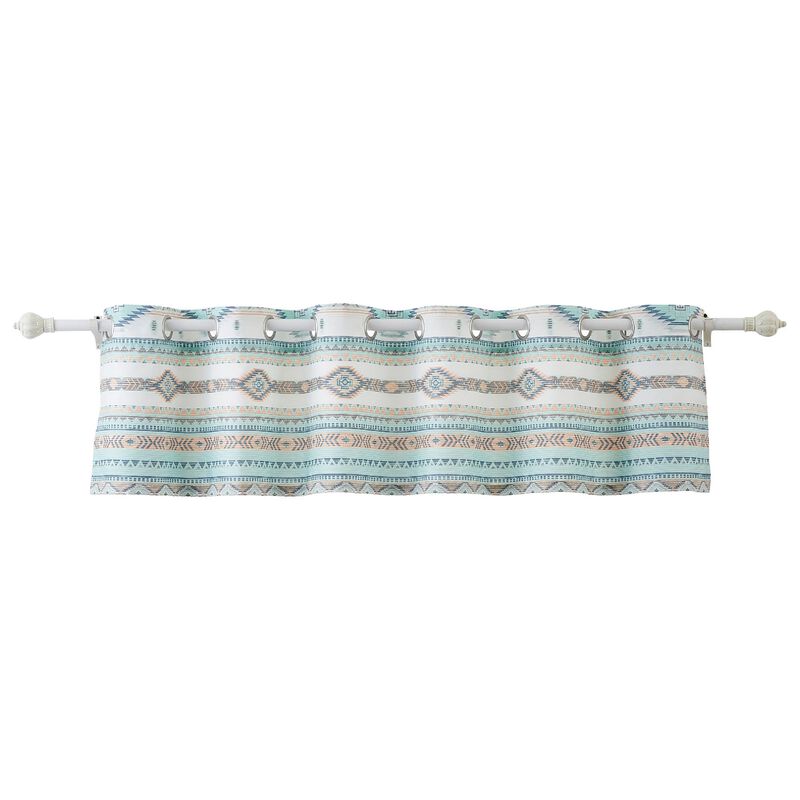 Kiev 84 Inch Window Valance, Microfiber Blue Southwest Design, Grommets-Benzara