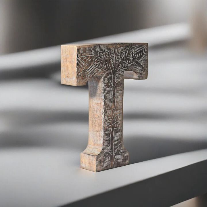 Vintage Gray Handmade Eco-Friendly "T" Alphabet Letter Block For Wall Mount & Table Top D�cor