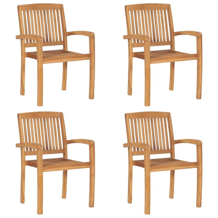 vidaXL Stacking Garden Chairs with Cushions 4 pcs Solid Teak Wood