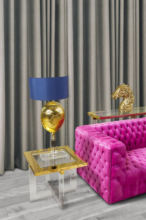 Pasargad Home Vicenza Lucite Side Table, White/Gold
