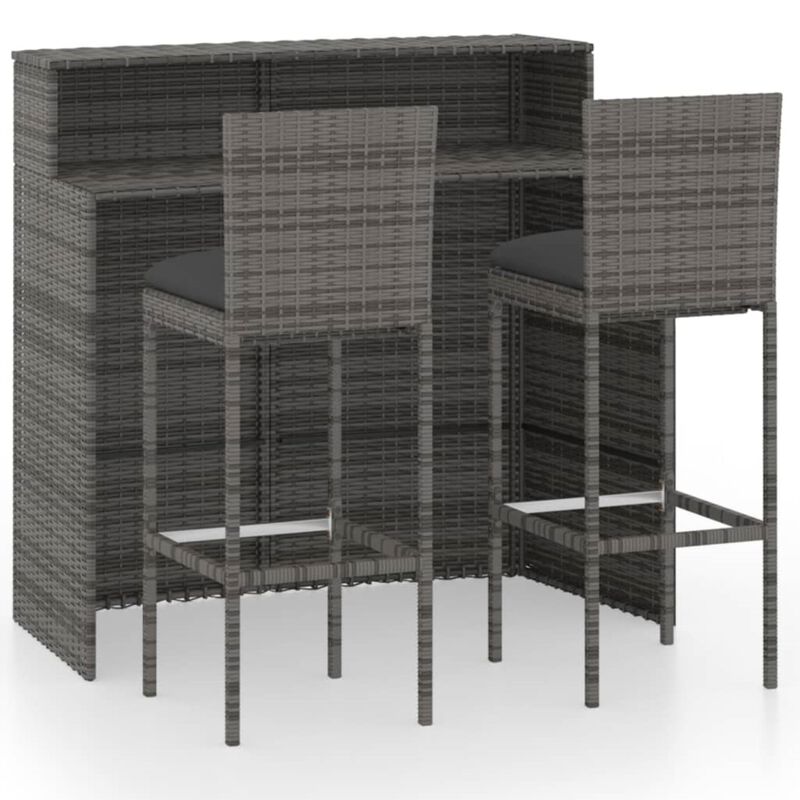 vidaXL 3 Piece Garden Bar Set with Cushions Gray