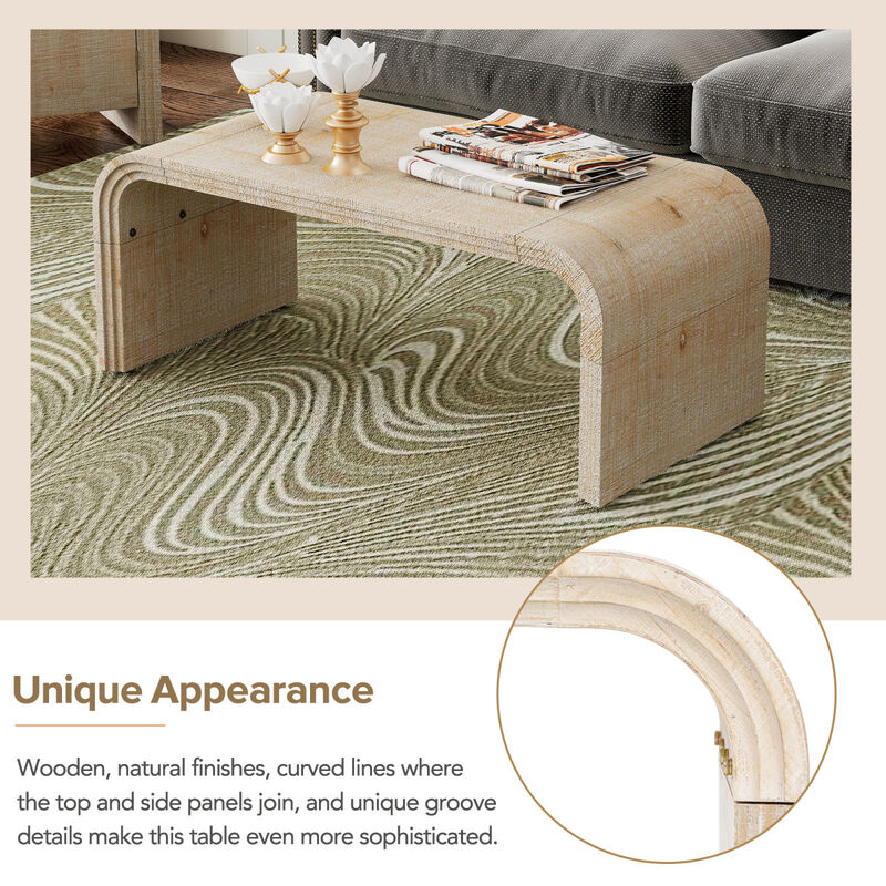 Art Deco Minimalist Coffee Table(Natural Wood Wash)