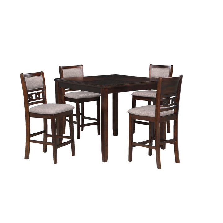 Gary 42 Inch 5 Piece Counter Table Set, Cherry Brown - Benzara