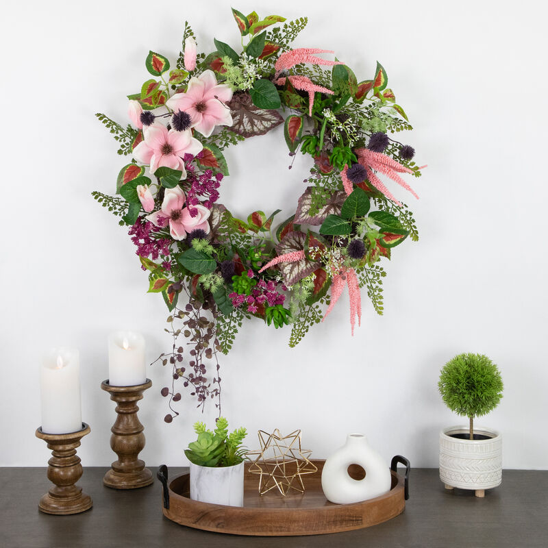 Succulent and Fern Artificial Spring Floral Wreath  24-Inch