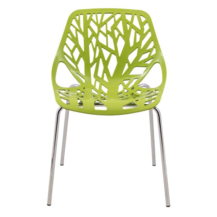 LeisureMod Asbury Dining Stackable Chair in Polypropylene Seat and Chrome Legs Set of 2