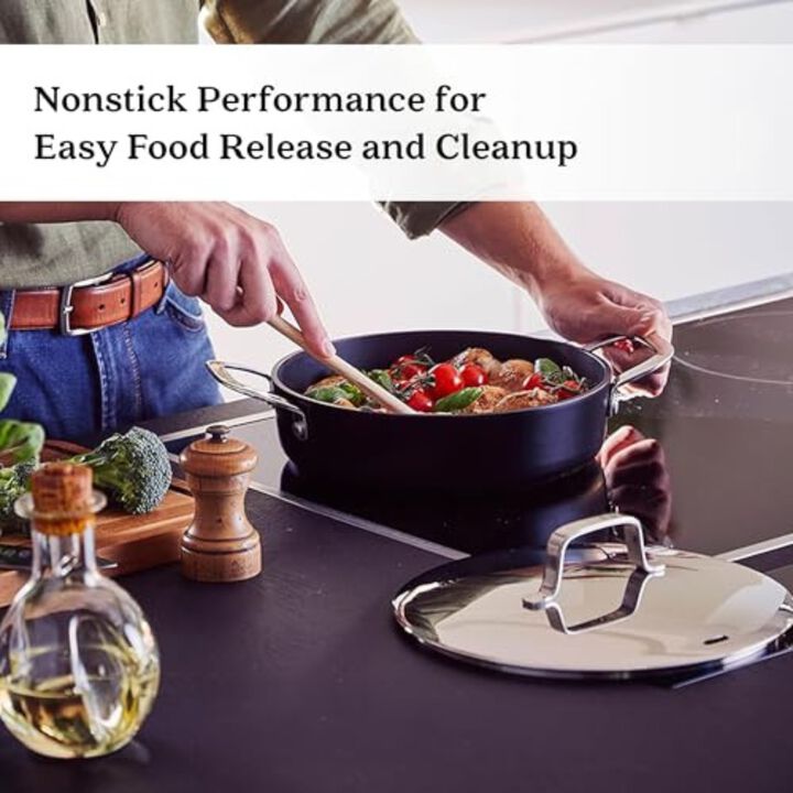 Alva Maestro Ceramic Nonstick Saute Pan Skillet with Lid 9.5" 3.5 Qt. Stay Cool Handle, Scratch Resistant Healthy Cooking Pan, Non Toxic, Compatible with All Stovetops, Oven Safe & Induction Safe