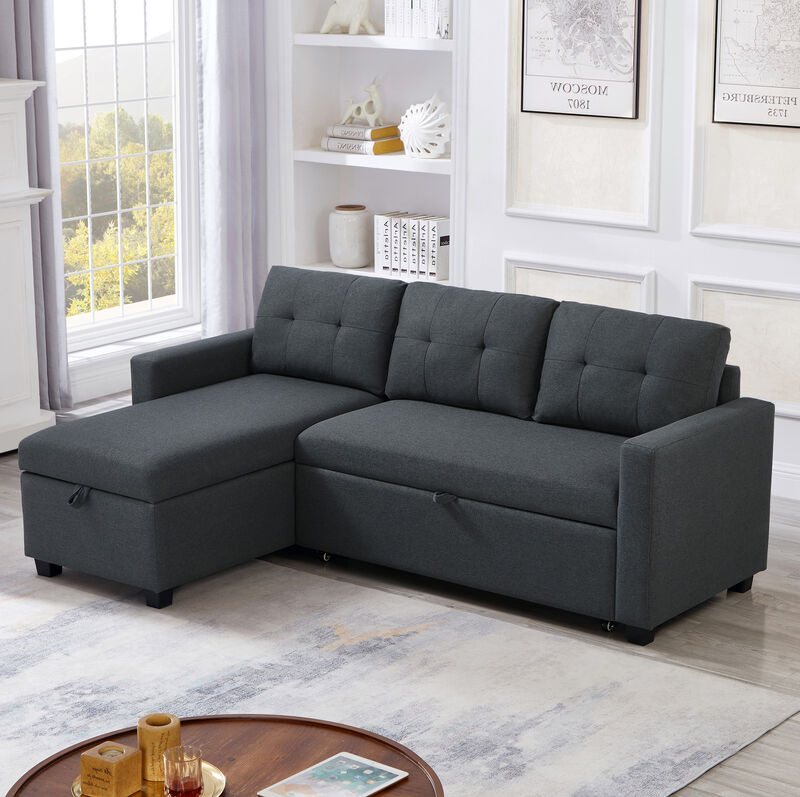 Merax Upholstered Pull Out Sectional Sofa with Storage Chaise