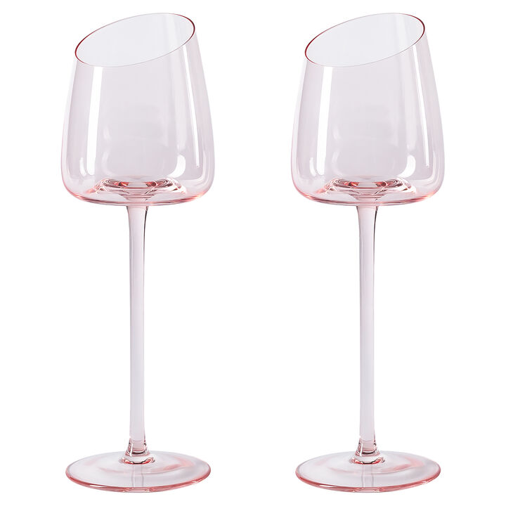 VENTRAY Home French Style Narrow Pink Crystal Wine Glasses..