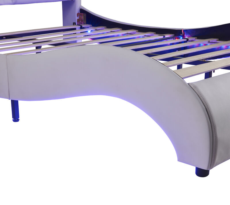 Merax Upholstered Faux Leather Platform Bed with LED Light