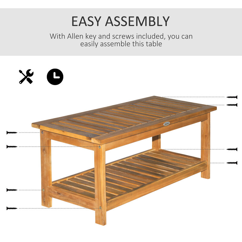Backyard & Deck Wooden Tea Table w/ Simply Elegant Design & Two Storage Surfaces