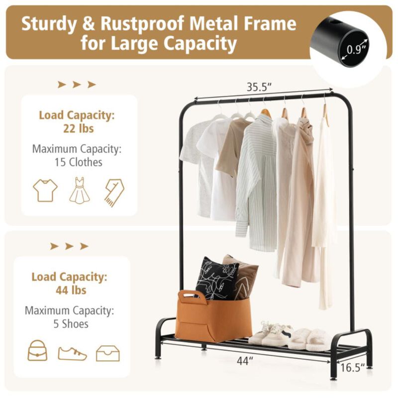 Hivvago Heavy Duty Clothes Stand Rack with Top Rod and Lower Storage Shelf