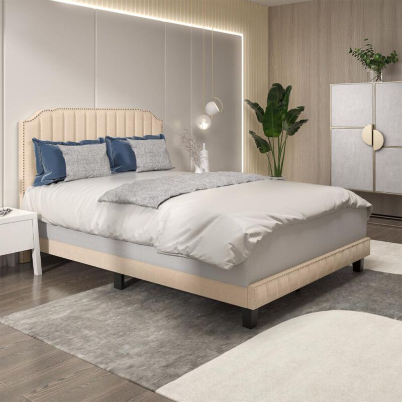 Hivvago Heavy Duty Upholstered Bed Frame with Rivet Headboard