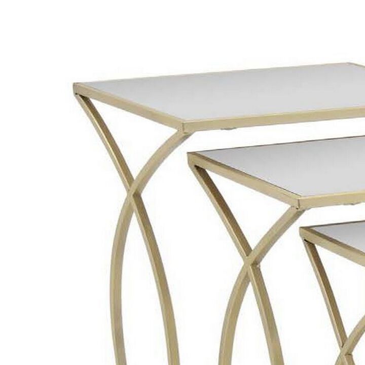 Rikki Plant Stand Table Set of 3, Curved Base, Modern Champagne Metal - Benzara