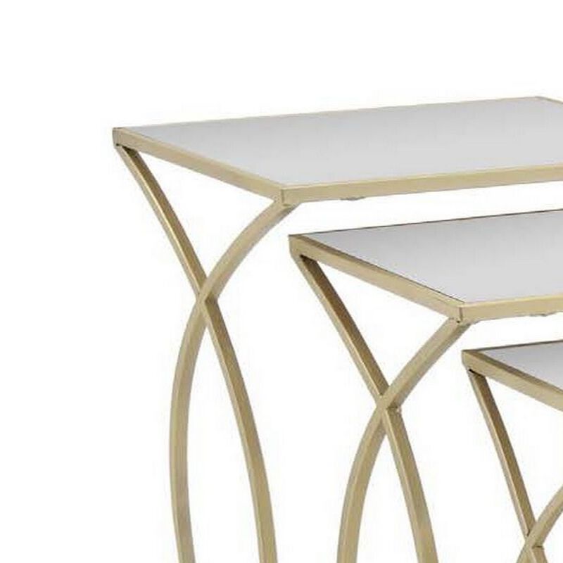 Rikki Plant Stand Table Set of 3, Curved Base, Modern Champagne Metal - Benzara