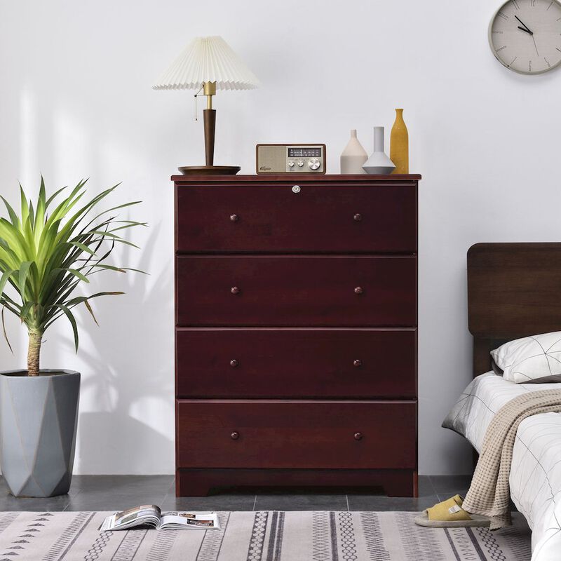 WPfurniture Isabela Collection Solid Pine Wood 4 Drawer Chest Dresser (Mahogany)