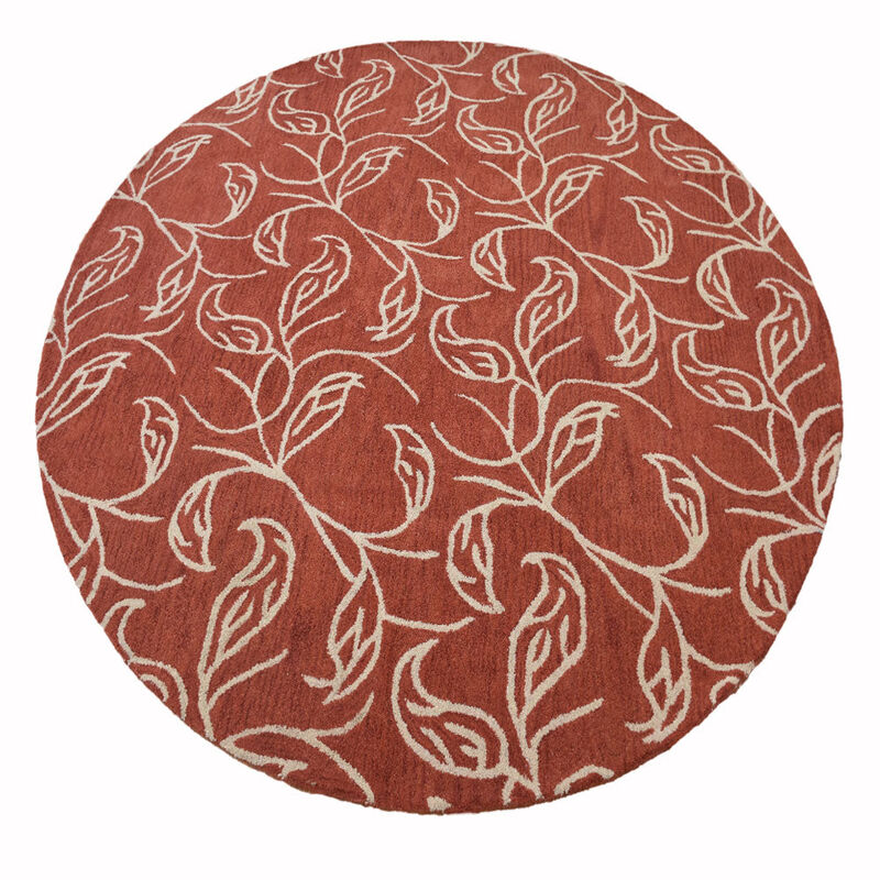 RUGSOTIC CARPETS HAND TUFTED WOOL ECO-FRIENDLY AREA RUGS  - 8'x8', Round Shape, Red & Beige, Floral Modern Design, High Pile Thick Handmade Anti Skid Area Rugs for Living Room, Bed Room (K00726)