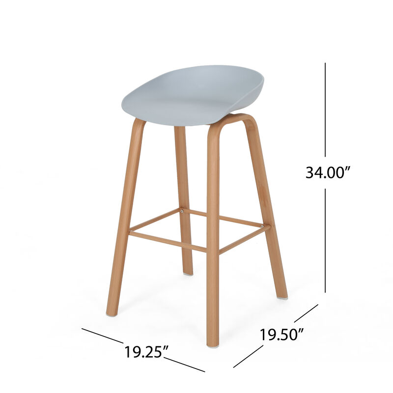 Modern Minimalist Barstools with Curved Frame and Iron Legs (Set of 2)