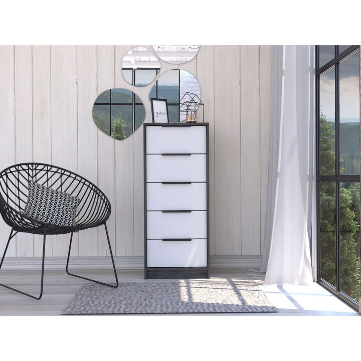 Kaia 5 Drawer Dresser, Vertical Dresser - Smokey Oak White