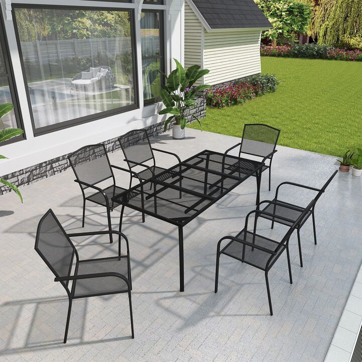 MONDAWE 7-Piece Steel Mesh Table And Chair Set With 6 Pcs Steel Mesh Dining Chairs
